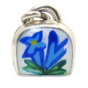 Vintage 835 Silver Enamel Alpine Blue Gentian Flower Austria Cowbell Charm